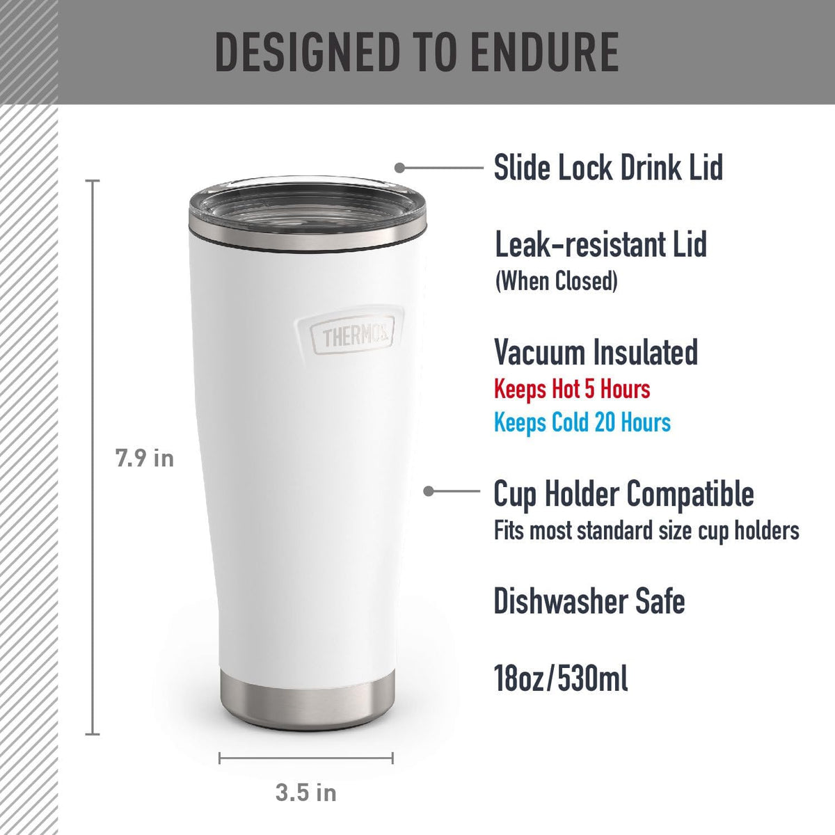 ICON SERIES, Stainless Steel Tumbler with Slide Lock, 18 Ounce, Matte Stainless Steel