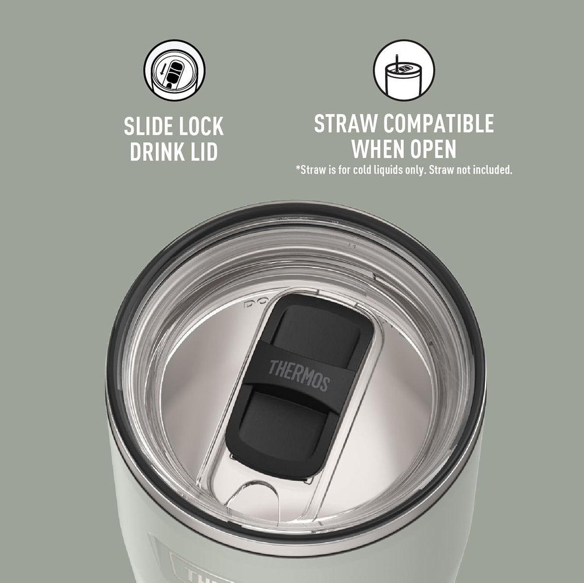 ICON SERIES, Stainless Steel Tumbler with Slide Lock, 18 Ounce, Matte Stainless Steel