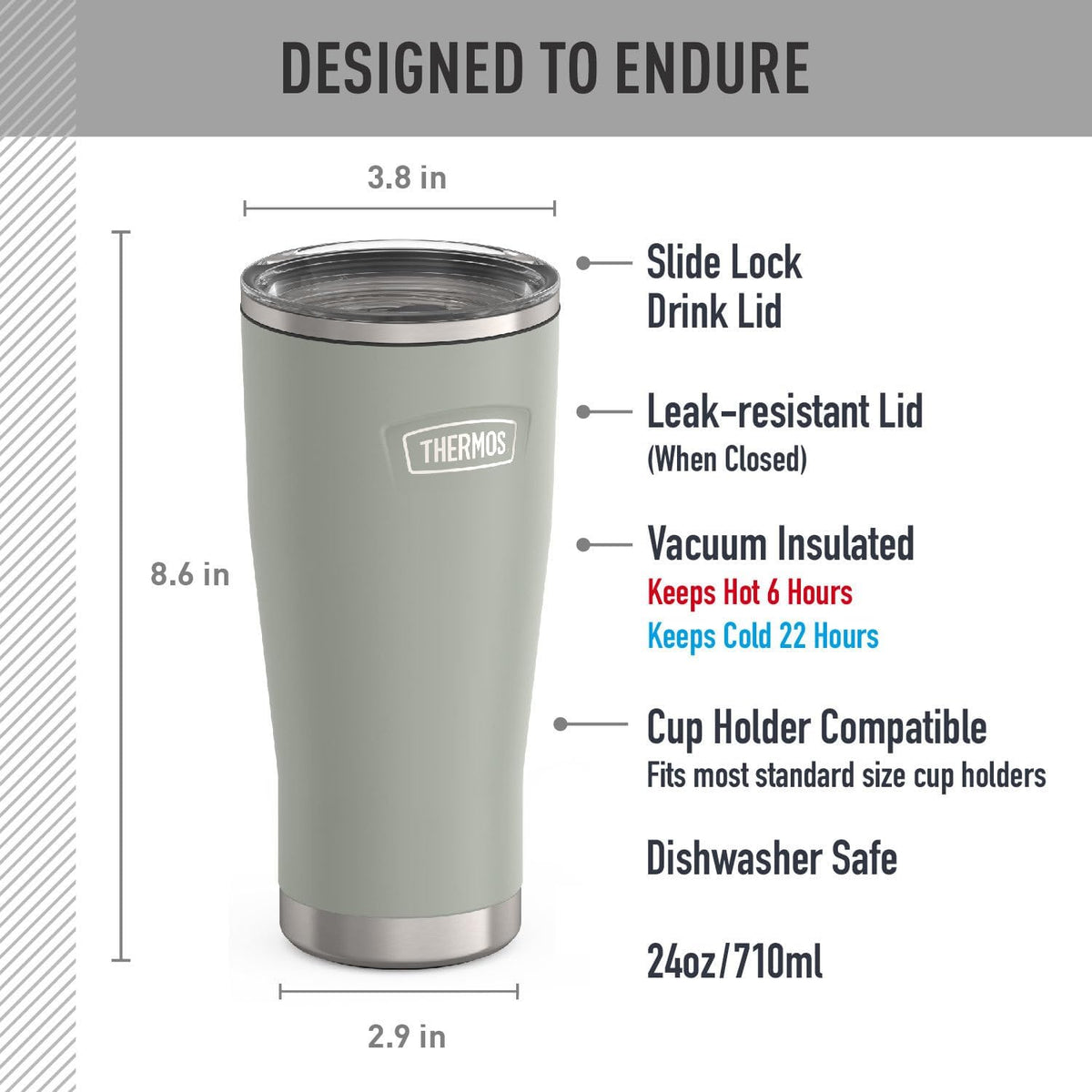 ICON SERIES, Stainless Steel Tumbler with Slide Lock, 18 Ounce, Matte Stainless Steel