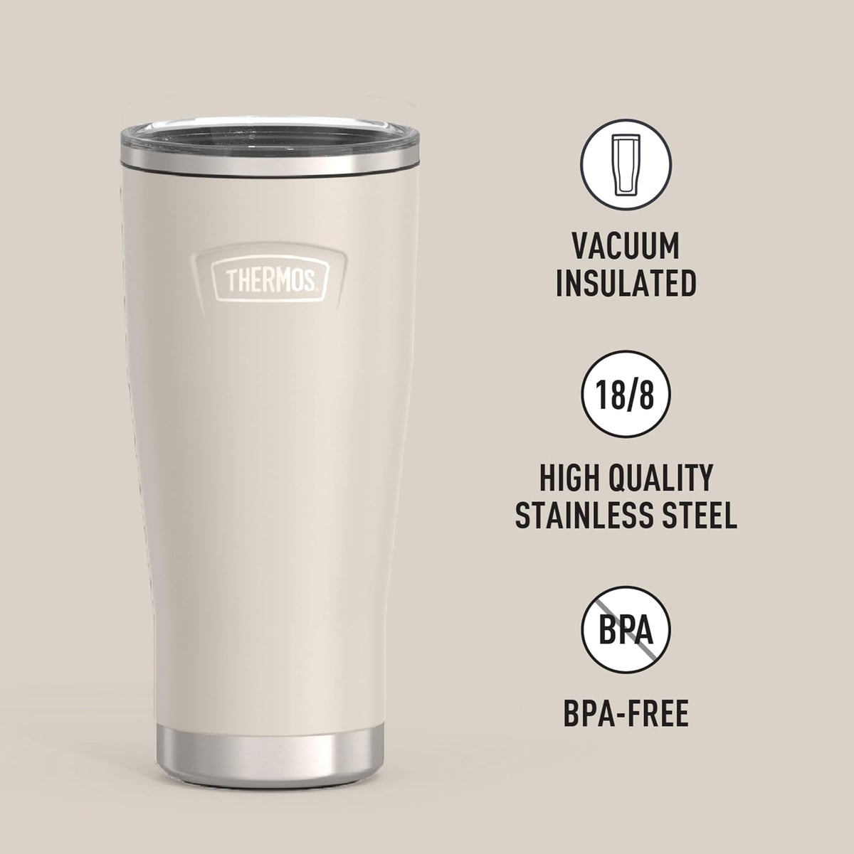 ICON SERIES, Stainless Steel Tumbler with Slide Lock, 18 Ounce, Matte Stainless Steel