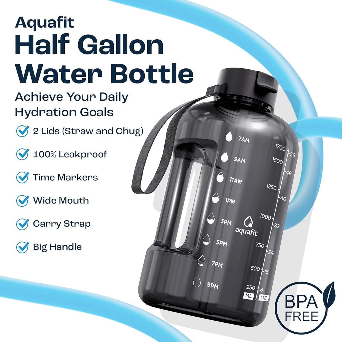 AQUAFIT Half Gallon Water Bottle with Time Marker