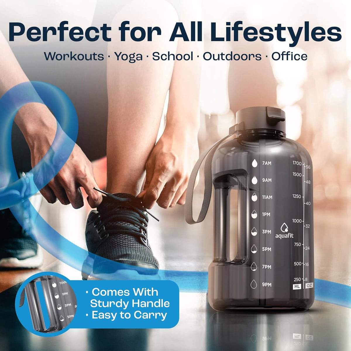 AQUAFIT Half Gallon Water Bottle with Time Marker