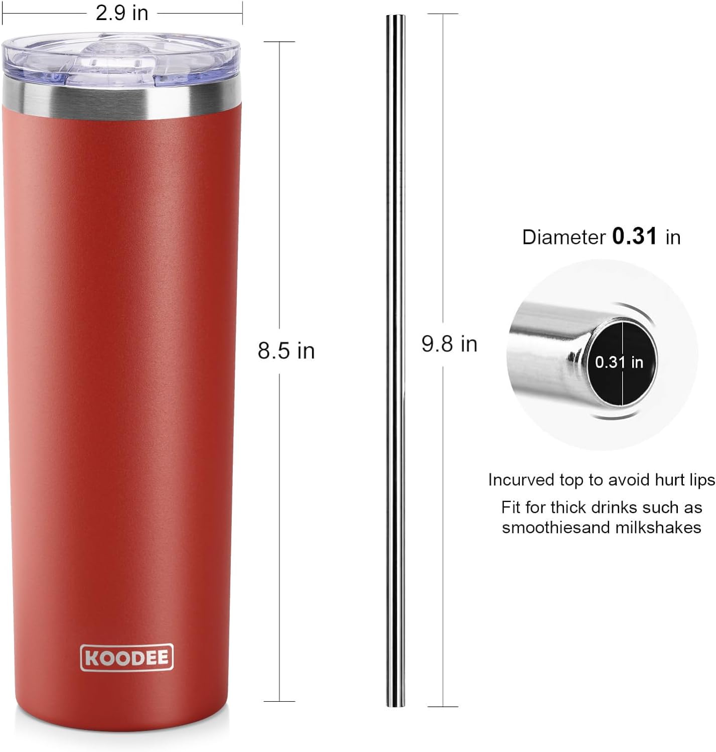 20 oz Stainless Steel Skinny Tumbler Double Wall Insulated Slim Water Tumbler Cup for Coffee, Tea (Baby Blue)