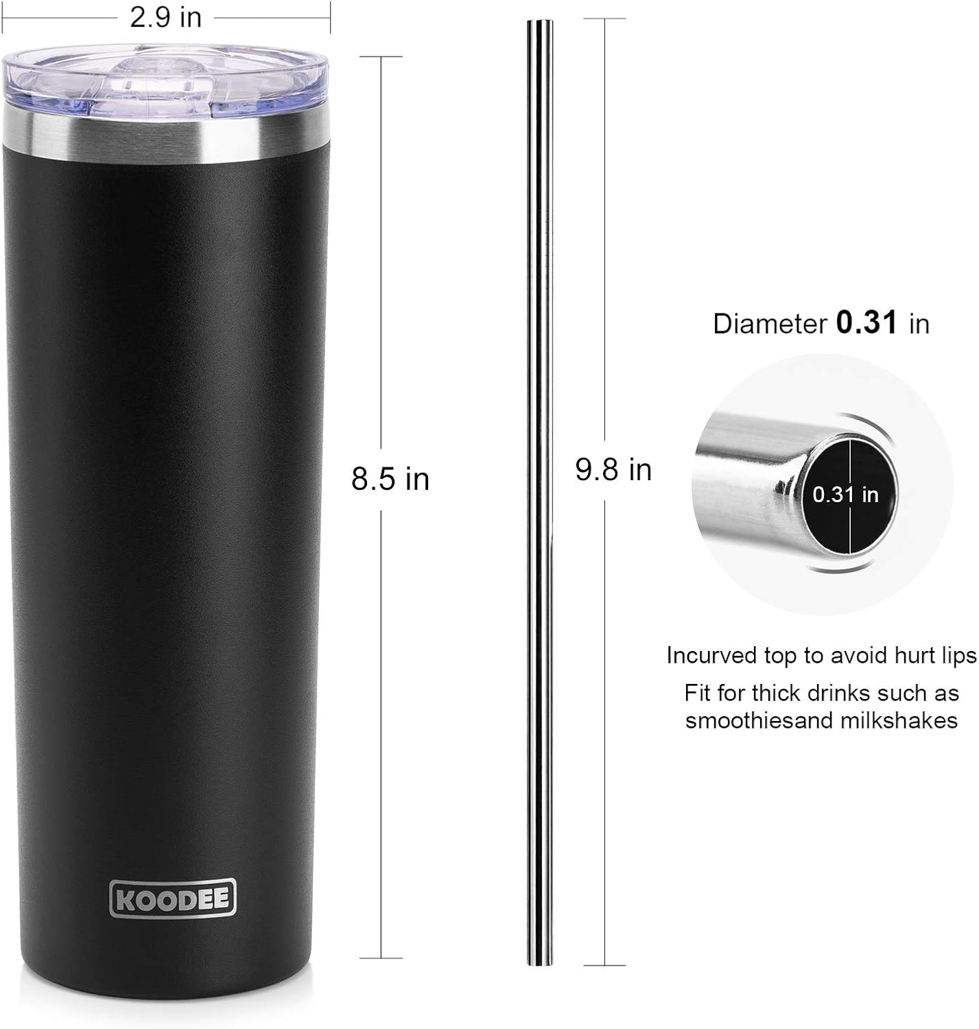 20 oz Stainless Steel Skinny Tumbler Double Wall Insulated Slim Water Tumbler Cup for Coffee, Tea (Baby Blue)