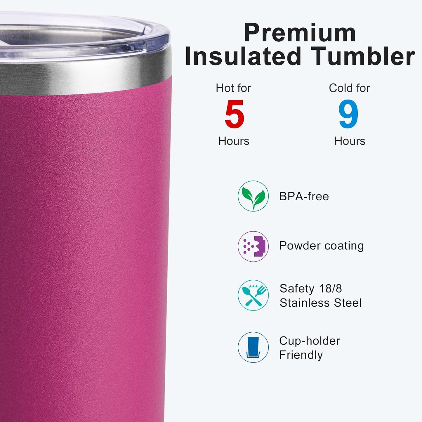 20 oz Stainless Steel Skinny Tumbler Double Wall Insulated Slim Water Tumbler Cup for Coffee, Tea (Baby Blue)