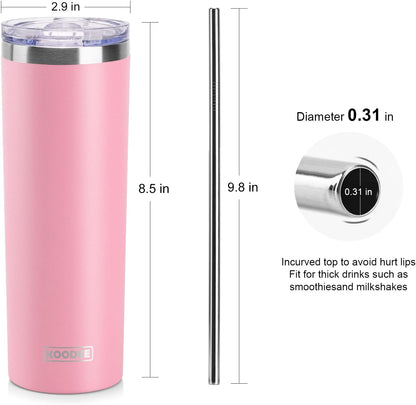 20 oz Stainless Steel Skinny Tumbler Double Wall Insulated Slim Water Tumbler Cup for Coffee, Tea (Baby Blue)