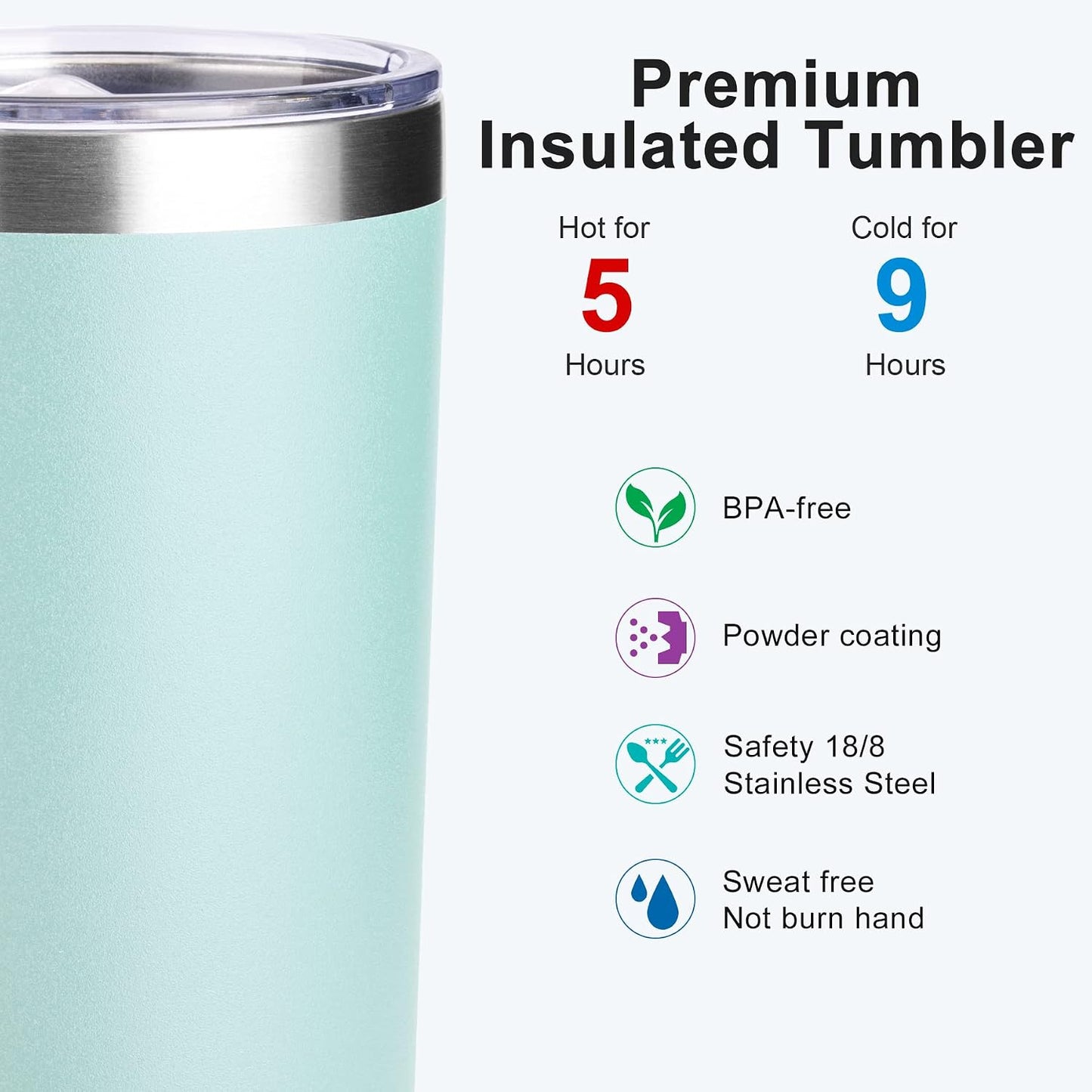 20 oz Stainless Steel Skinny Tumbler Double Wall Insulated Slim Water Tumbler Cup for Coffee, Tea (Baby Blue)