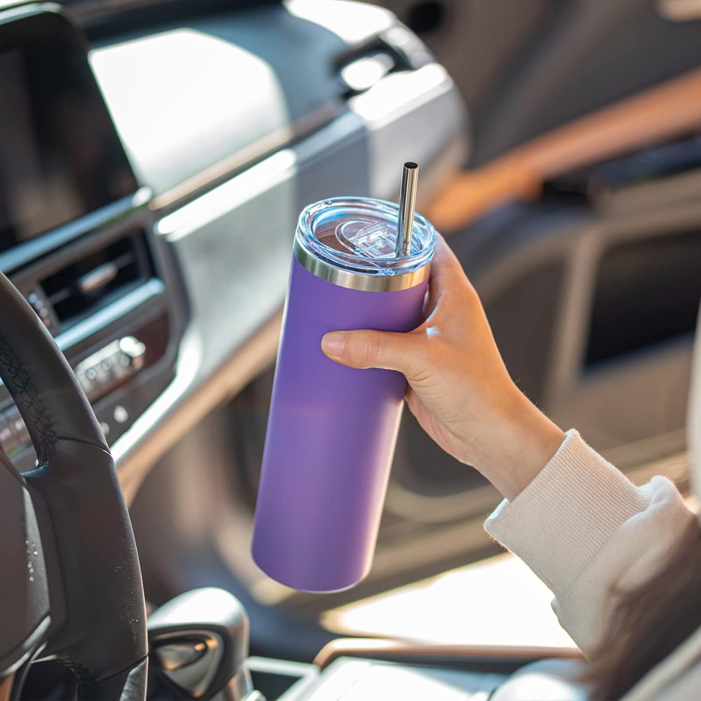20 oz Stainless Steel Skinny Tumbler Double Wall Insulated Slim Water Tumbler Cup for Coffee, Tea (Baby Blue)