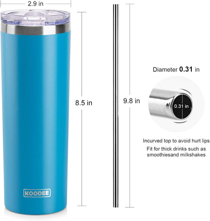 20 oz Stainless Steel Skinny Tumbler Double Wall Insulated Slim Water Tumbler Cup for Coffee, Tea (Baby Blue)