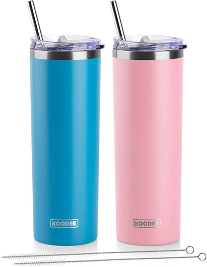 20 oz Stainless Steel Skinny Tumbler Double Wall Insulated Slim Water Tumbler Cup for Coffee, Tea (Baby Blue)