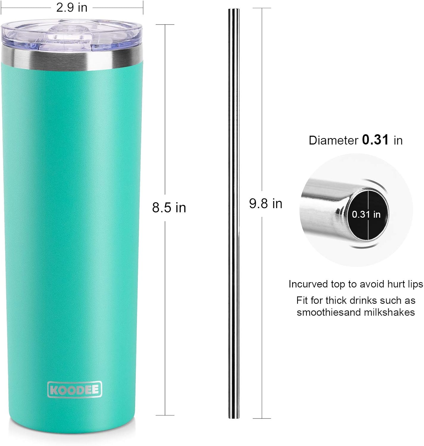 20 oz Stainless Steel Skinny Tumbler Double Wall Insulated Slim Water Tumbler Cup for Coffee, Tea (Baby Blue)