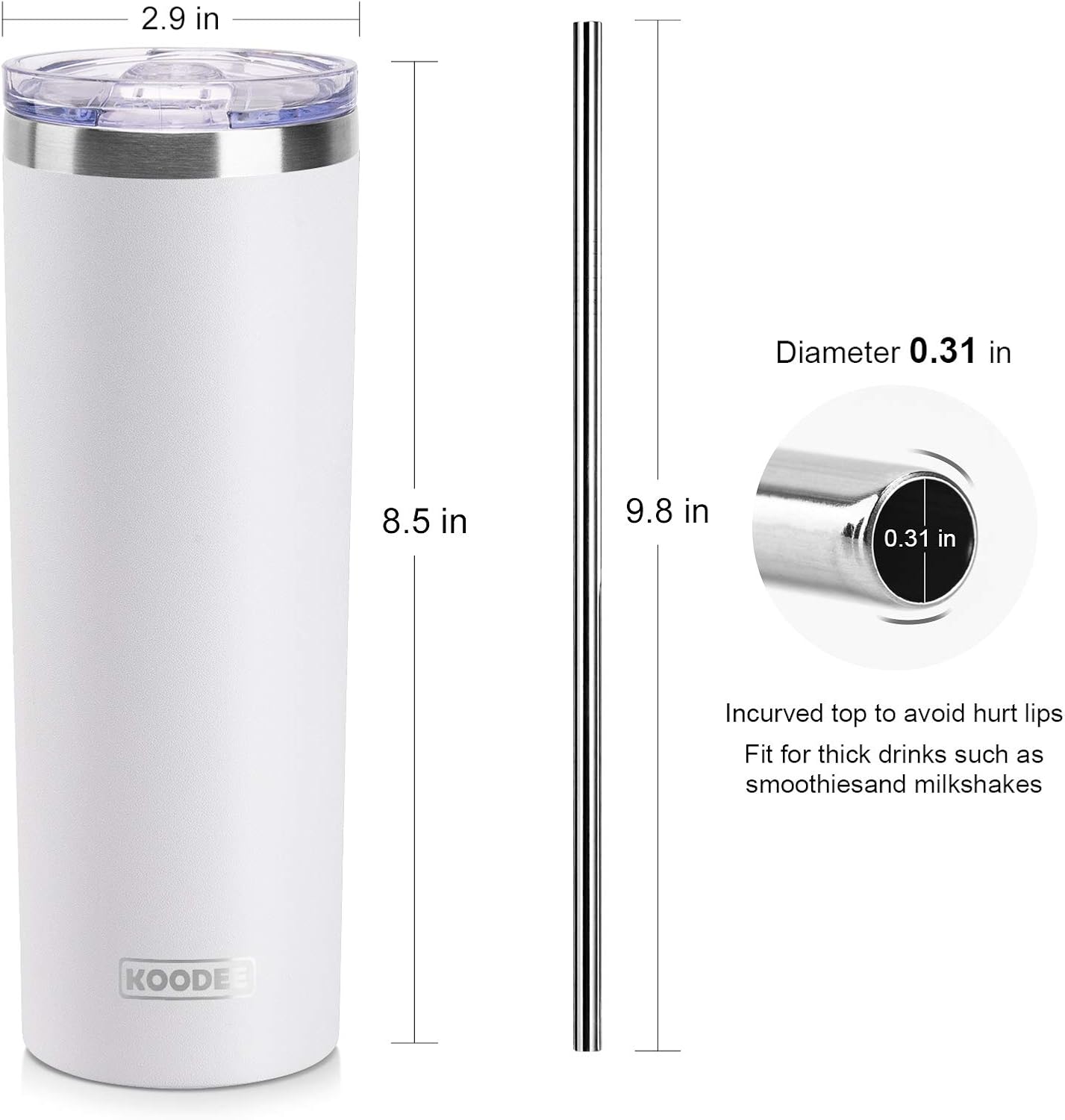 20 oz Stainless Steel Skinny Tumbler Double Wall Insulated Slim Water Tumbler Cup for Coffee, Tea (Baby Blue)