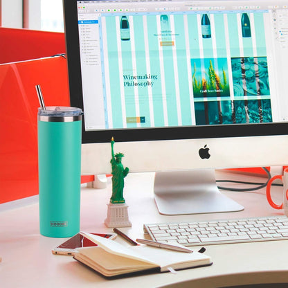 20 oz Stainless Steel Skinny Tumbler Double Wall Insulated Slim Water Tumbler Cup for Coffee, Tea (Baby Blue)