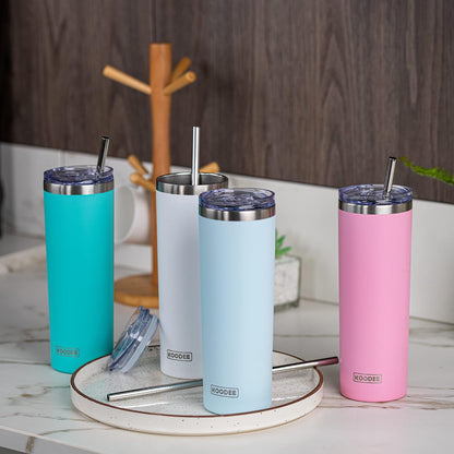 20 oz Stainless Steel Skinny Tumbler Double Wall Insulated Slim Water Tumbler Cup for Coffee, Tea (Baby Blue)