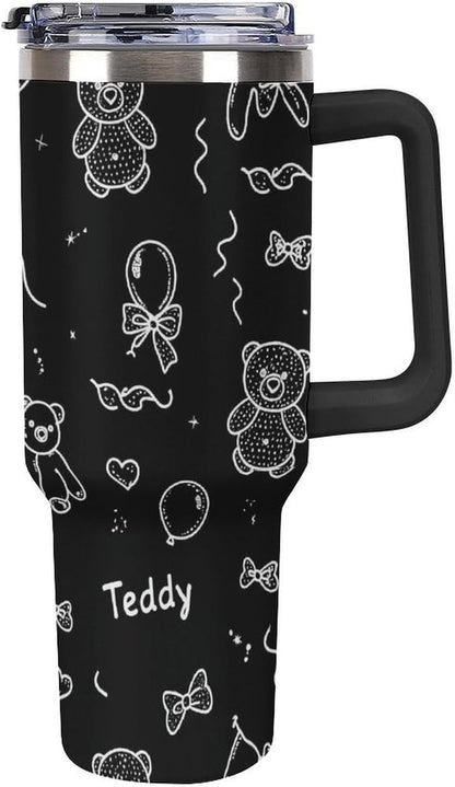 Leakproof Tumbler Vacuum Sealed Car Holder Friendly For Travel Simple Minimalist White Poppy Flower Pattern Coffee Mug Light Rose Red-style-27 - Colors D