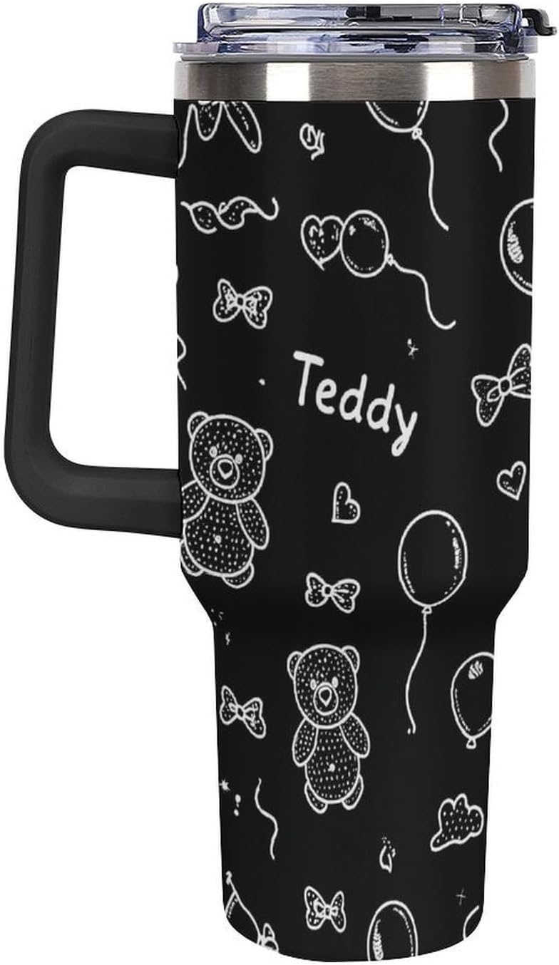 Leakproof Tumbler Vacuum Sealed Car Holder Friendly For Travel Simple Minimalist White Poppy Flower Pattern Coffee Mug Light Rose Red-style-27 - Colors D