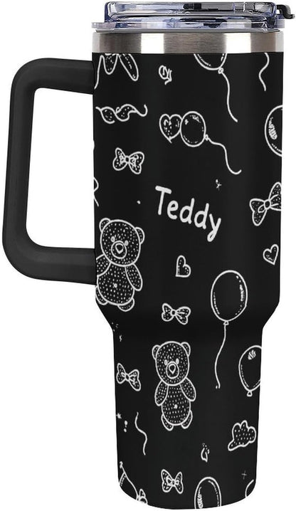 Leakproof Tumbler Vacuum Sealed Car Holder Friendly For Travel Simple Minimalist White Poppy Flower Pattern Coffee Mug Light Rose Red-style-27 - Colors D
