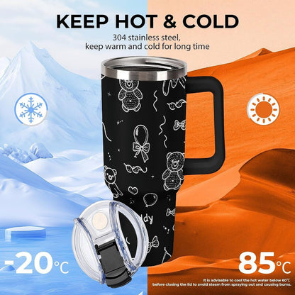Leakproof Tumbler Vacuum Sealed Car Holder Friendly For Travel Simple Minimalist White Poppy Flower Pattern Coffee Mug Light Rose Red-style-27 - Colors D