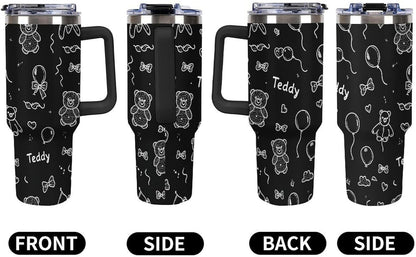 Leakproof Tumbler Vacuum Sealed Car Holder Friendly For Travel Simple Minimalist White Poppy Flower Pattern Coffee Mug Light Rose Red-style-27 - Colors D
