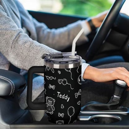 Leakproof Tumbler Vacuum Sealed Car Holder Friendly For Travel Simple Minimalist White Poppy Flower Pattern Coffee Mug Light Rose Red-style-27 - Colors D