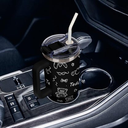Leakproof Tumbler Vacuum Sealed Car Holder Friendly For Travel Simple Minimalist White Poppy Flower Pattern Coffee Mug Light Rose Red-style-27 - Colors D