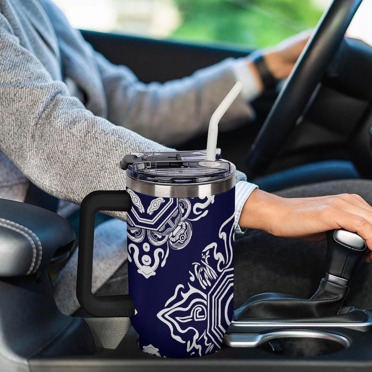 Leakproof Tumbler Vacuum Sealed Car Holder Friendly For Travel Simple Minimalist White Poppy Flower Pattern Coffee Mug Light Rose Red-style-27 - Colors D