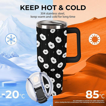 Leakproof Tumbler Vacuum Sealed Car Holder Friendly For Travel Simple Minimalist White Poppy Flower Pattern Coffee Mug Light Rose Red-style-27 - Colors D