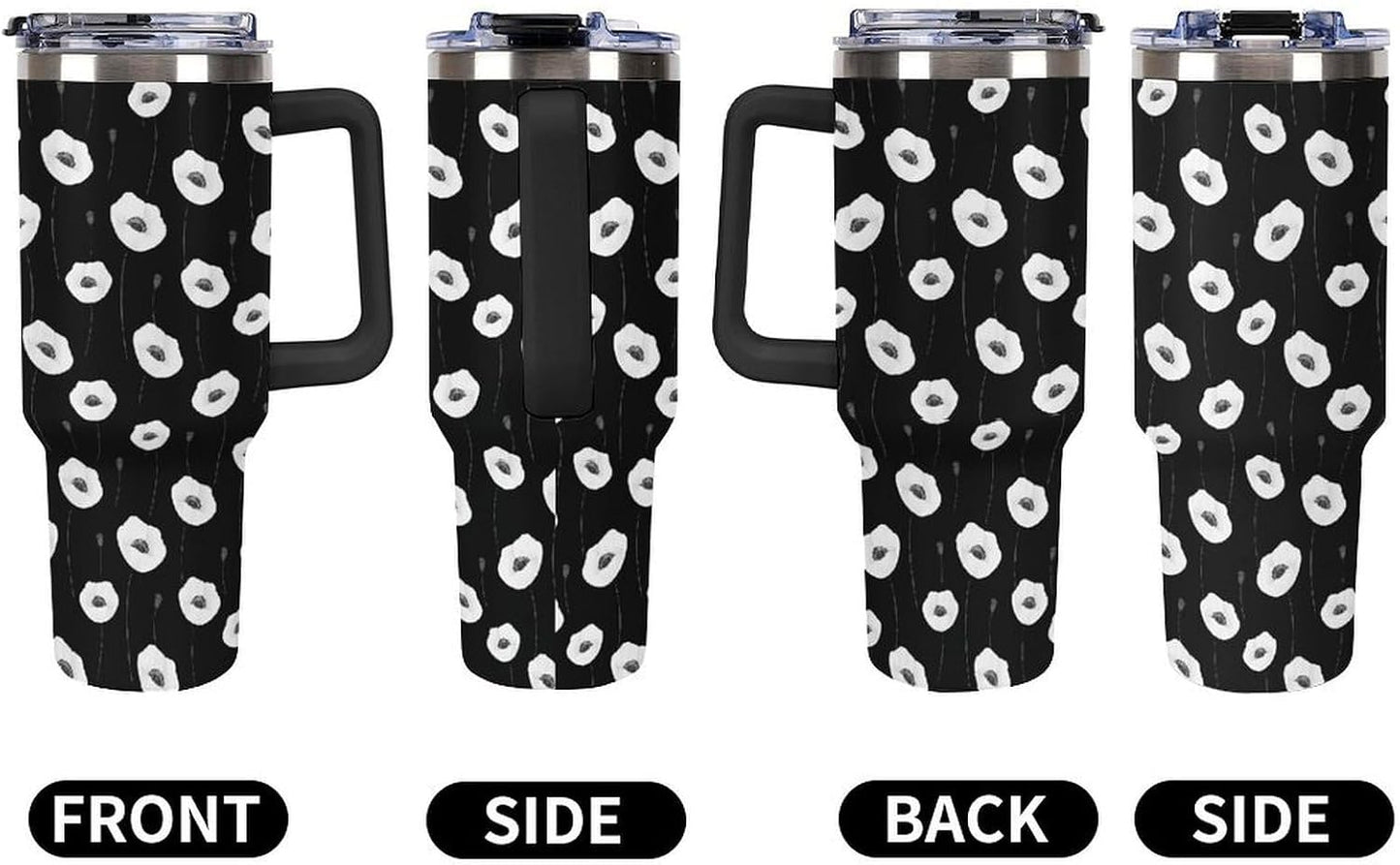 Leakproof Tumbler Vacuum Sealed Car Holder Friendly For Travel Simple Minimalist White Poppy Flower Pattern Coffee Mug Light Rose Red-style-27 - Colors D