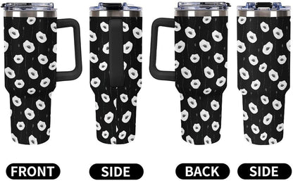 Leakproof Tumbler Vacuum Sealed Car Holder Friendly For Travel Simple Minimalist White Poppy Flower Pattern Coffee Mug Light Rose Red-style-27 - Colors D