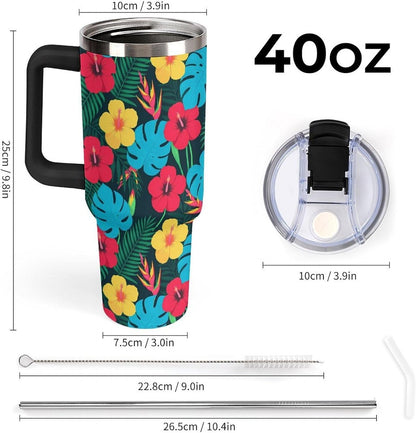 Leakproof Tumbler Vacuum Sealed Car Holder Friendly For Travel Simple Minimalist White Poppy Flower Pattern Coffee Mug Light Rose Red-style-27 - Colors D