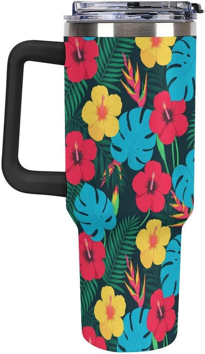 Leakproof Tumbler Vacuum Sealed Car Holder Friendly For Travel Simple Minimalist White Poppy Flower Pattern Coffee Mug Light Rose Red-style-27 - Colors D
