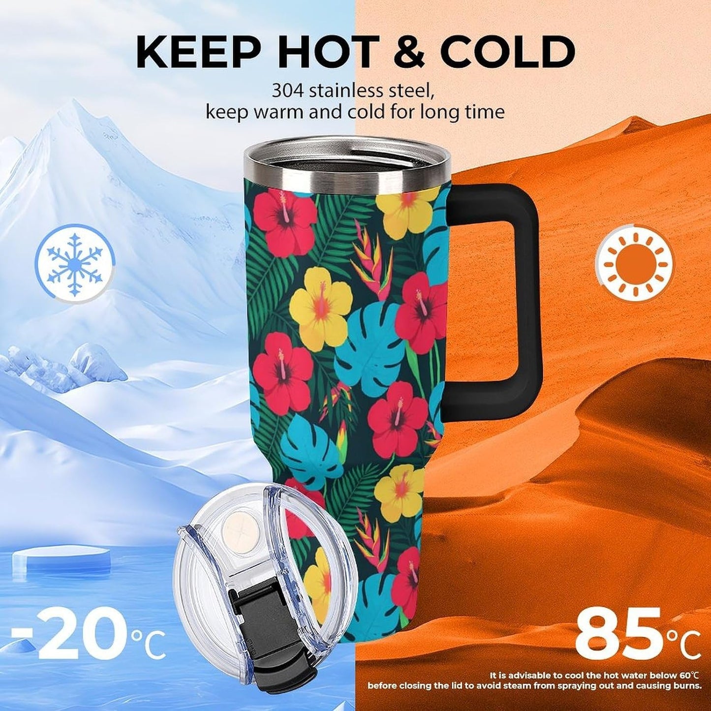 Leakproof Tumbler Vacuum Sealed Car Holder Friendly For Travel Simple Minimalist White Poppy Flower Pattern Coffee Mug Light Rose Red-style-27 - Colors D