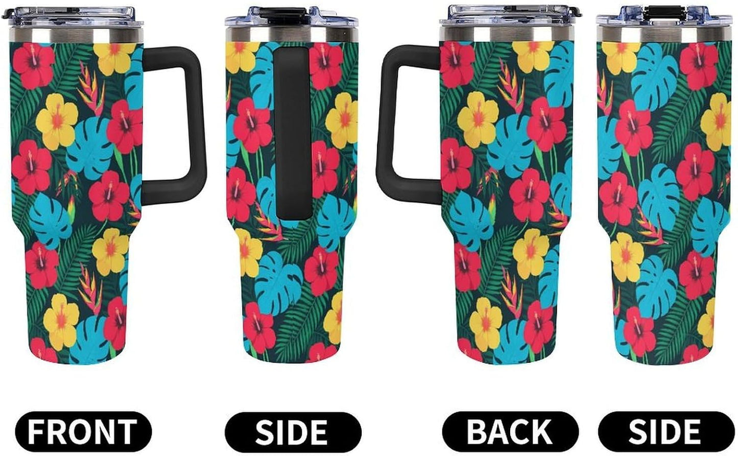 Leakproof Tumbler Vacuum Sealed Car Holder Friendly For Travel Simple Minimalist White Poppy Flower Pattern Coffee Mug Light Rose Red-style-27 - Colors D