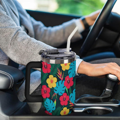 Leakproof Tumbler Vacuum Sealed Car Holder Friendly For Travel Simple Minimalist White Poppy Flower Pattern Coffee Mug Light Rose Red-style-27 - Colors D