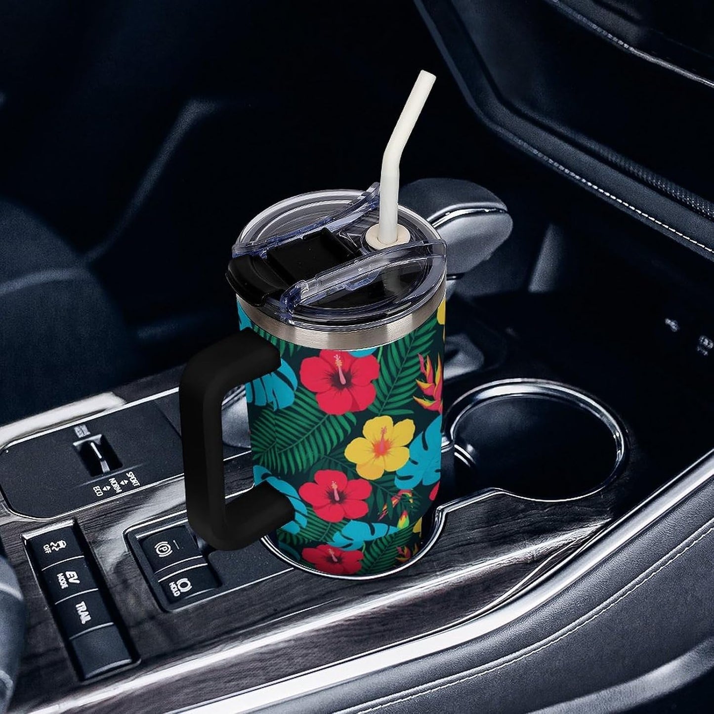 Leakproof Tumbler Vacuum Sealed Car Holder Friendly For Travel Simple Minimalist White Poppy Flower Pattern Coffee Mug Light Rose Red-style-27 - Colors D