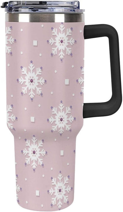 Leakproof Tumbler Vacuum Sealed Car Holder Friendly For Travel Simple Minimalist White Poppy Flower Pattern Coffee Mug Light Rose Red-style-27 - Colors D