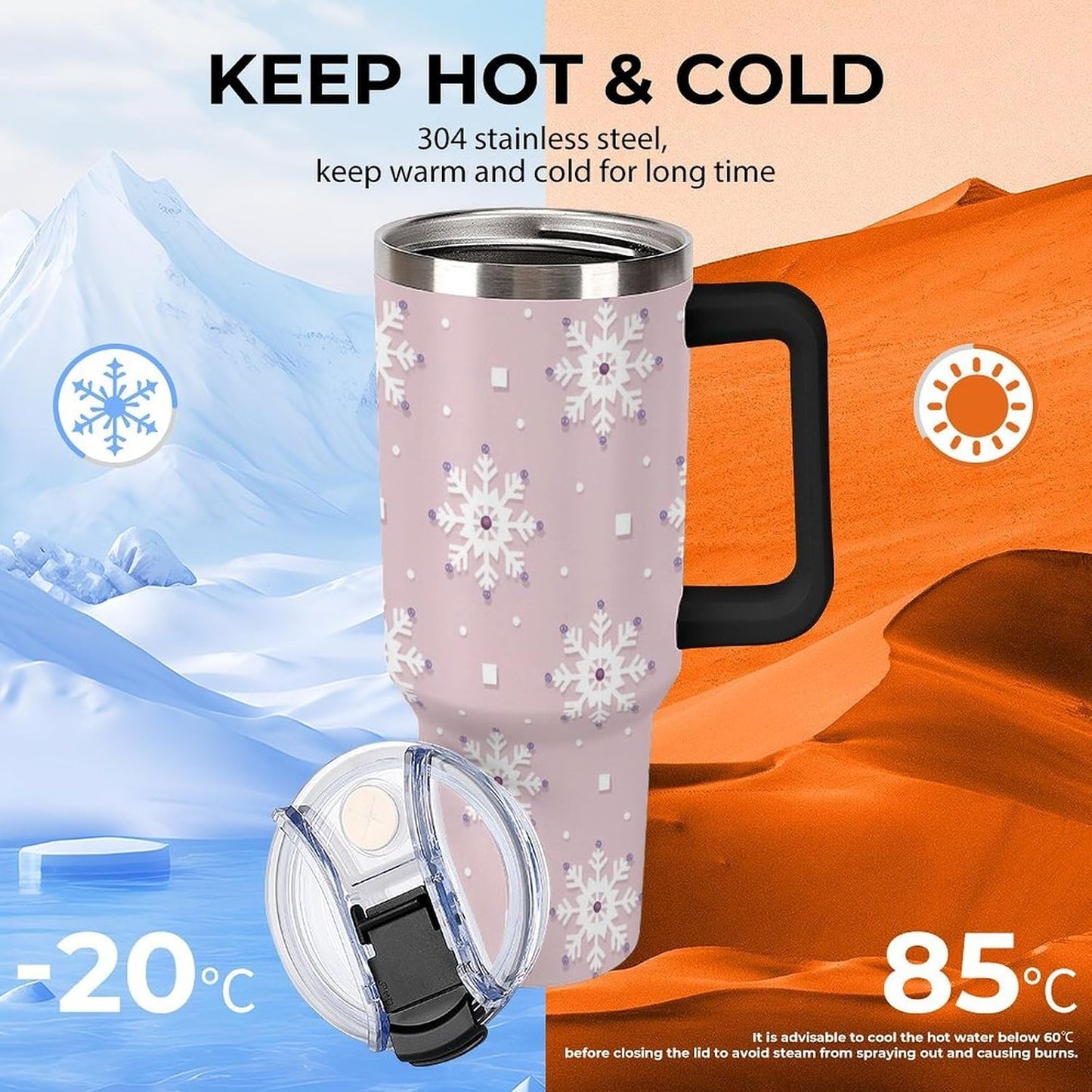 Leakproof Tumbler Vacuum Sealed Car Holder Friendly For Travel Simple Minimalist White Poppy Flower Pattern Coffee Mug Light Rose Red-style-27 - Colors D