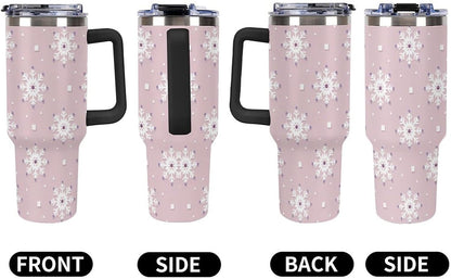 Leakproof Tumbler Vacuum Sealed Car Holder Friendly For Travel Simple Minimalist White Poppy Flower Pattern Coffee Mug Light Rose Red-style-27 - Colors D