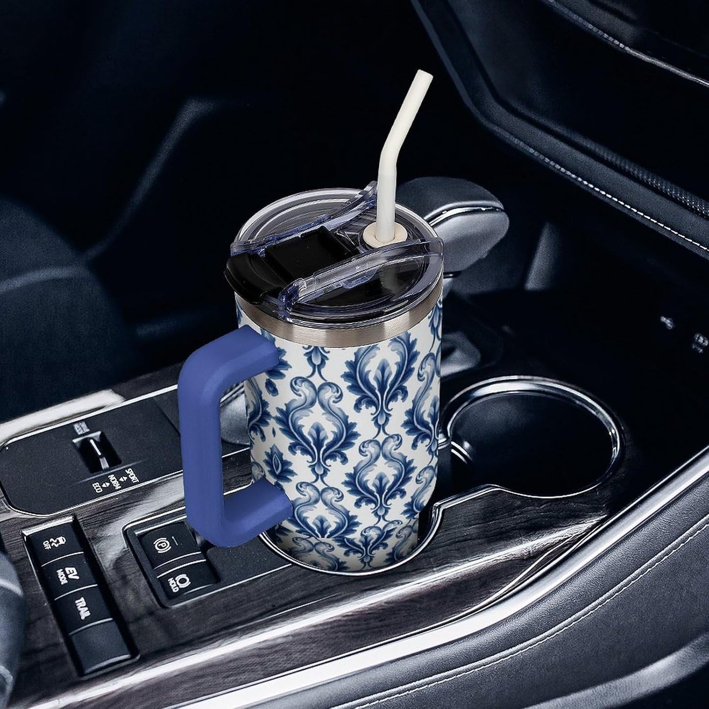 Leakproof Tumbler Vacuum Sealed Car Holder Friendly For Travel Simple Minimalist White Poppy Flower Pattern Coffee Mug Light Rose Red-style-27 - Colors D