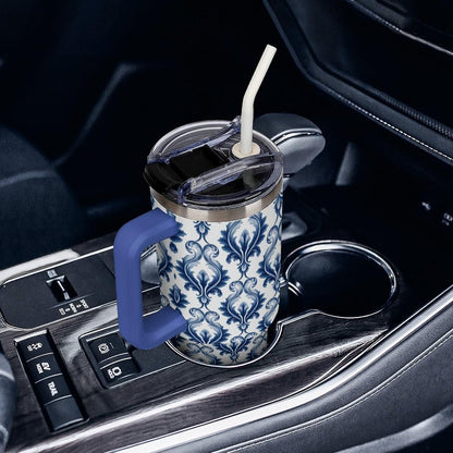 Leakproof Tumbler Vacuum Sealed Car Holder Friendly For Travel Simple Minimalist White Poppy Flower Pattern Coffee Mug Light Rose Red-style-27 - Colors D