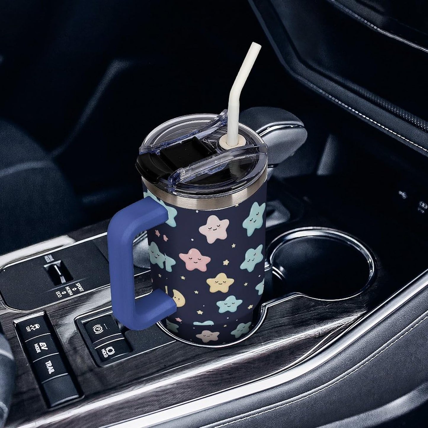 Leakproof Tumbler Vacuum Sealed Car Holder Friendly For Travel Simple Minimalist White Poppy Flower Pattern Coffee Mug Light Rose Red-style-27 - Colors D