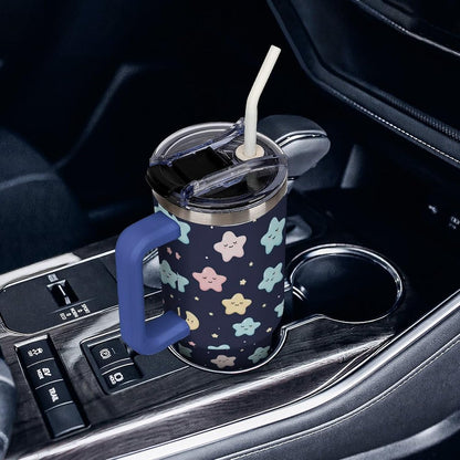 Leakproof Tumbler Vacuum Sealed Car Holder Friendly For Travel Simple Minimalist White Poppy Flower Pattern Coffee Mug Light Rose Red-style-27 - Colors D