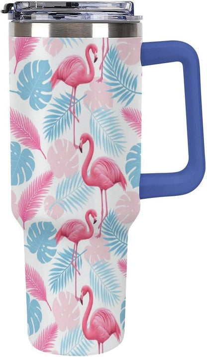 Leakproof Tumbler Vacuum Sealed Car Holder Friendly For Travel Simple Minimalist White Poppy Flower Pattern Coffee Mug Light Rose Red-style-27 - Colors D