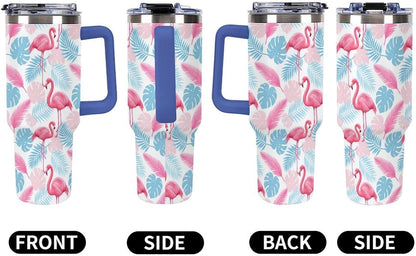 Leakproof Tumbler Vacuum Sealed Car Holder Friendly For Travel Simple Minimalist White Poppy Flower Pattern Coffee Mug Light Rose Red-style-27 - Colors D