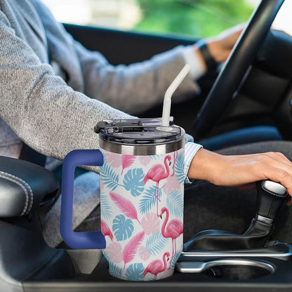 Leakproof Tumbler Vacuum Sealed Car Holder Friendly For Travel Simple Minimalist White Poppy Flower Pattern Coffee Mug Light Rose Red-style-27 - Colors D