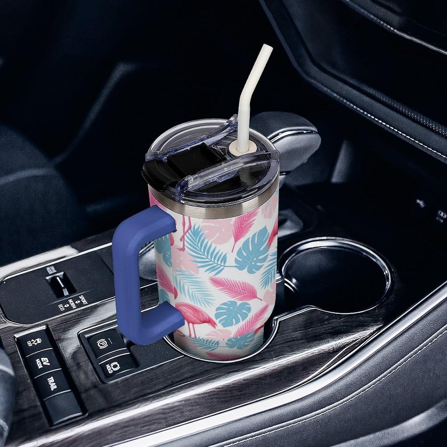Leakproof Tumbler Vacuum Sealed Car Holder Friendly For Travel Simple Minimalist White Poppy Flower Pattern Coffee Mug Light Rose Red-style-27 - Colors D