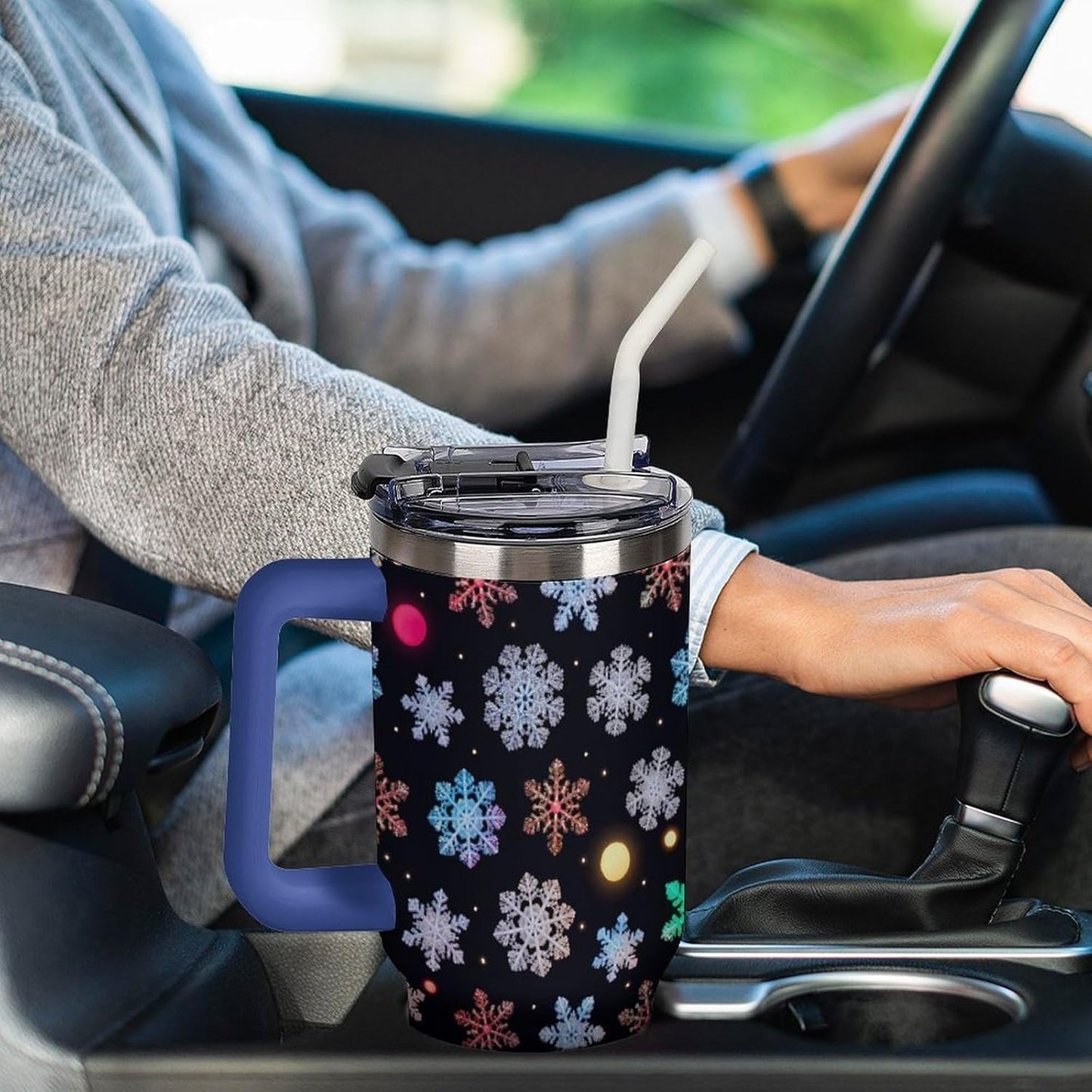 Leakproof Tumbler Vacuum Sealed Car Holder Friendly For Travel Simple Minimalist White Poppy Flower Pattern Coffee Mug Light Rose Red-style-27 - Colors D