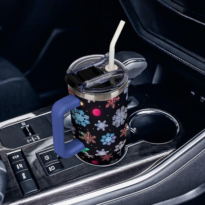Leakproof Tumbler Vacuum Sealed Car Holder Friendly For Travel Simple Minimalist White Poppy Flower Pattern Coffee Mug Light Rose Red-style-27 - Colors D