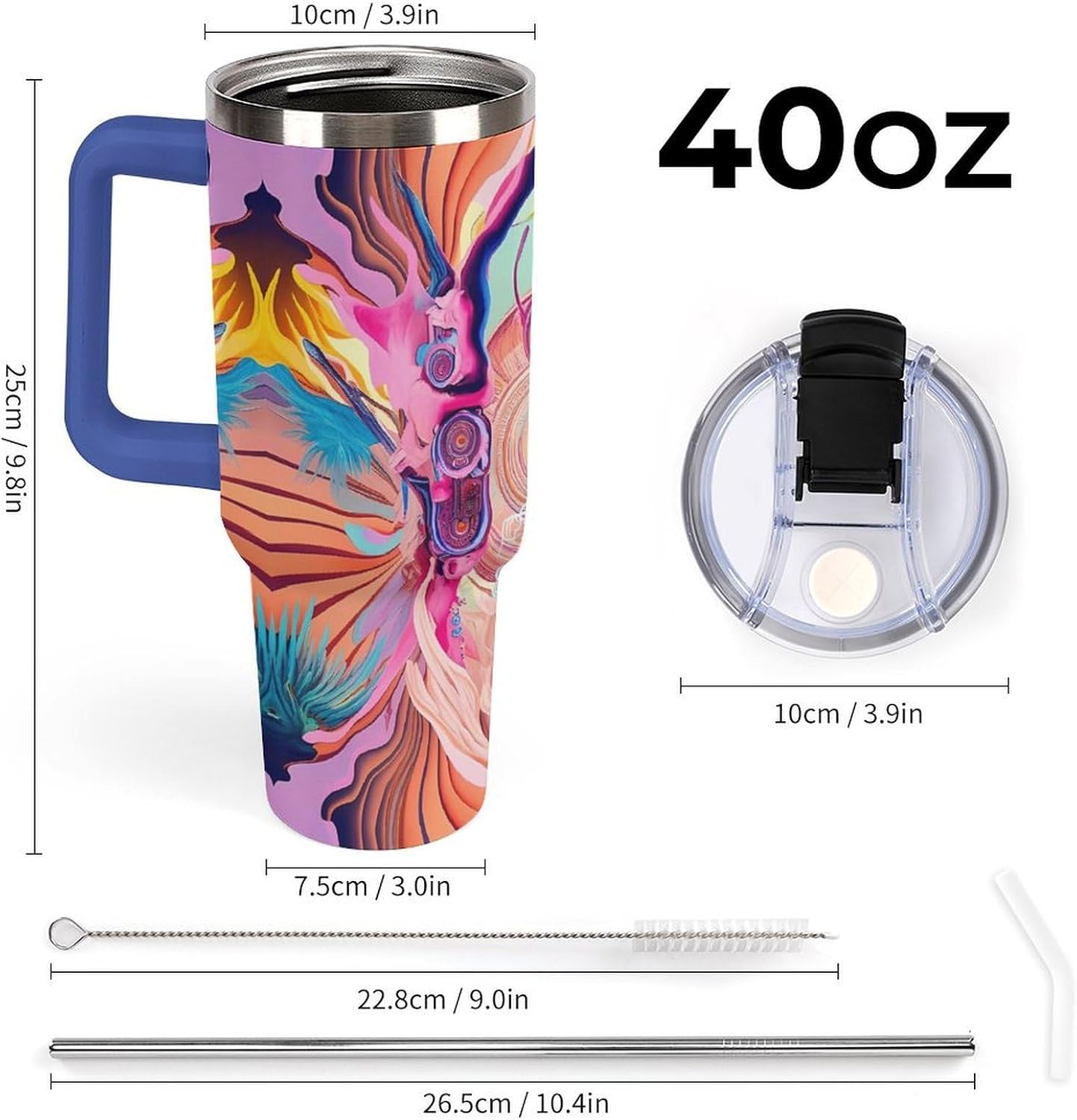 Leakproof Tumbler Vacuum Sealed Car Holder Friendly For Travel Simple Minimalist White Poppy Flower Pattern Coffee Mug Light Rose Red-style-27 - Colors D