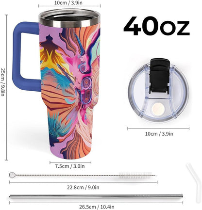 Leakproof Tumbler Vacuum Sealed Car Holder Friendly For Travel Simple Minimalist White Poppy Flower Pattern Coffee Mug Light Rose Red-style-27 - Colors D